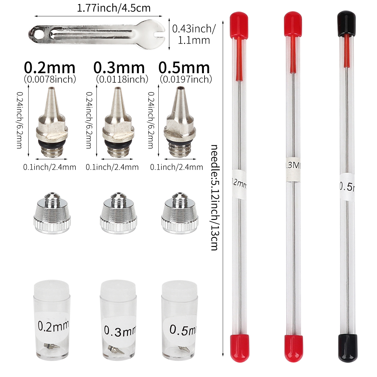 Airbrush Kit With Mini Compressor - 3 個セット 0.2/0.3/0.5 ミリメートルエアブラシノズル針エアブラシスプレーガンスプレーペイント噴霧器交換部品ツールアクセサリー