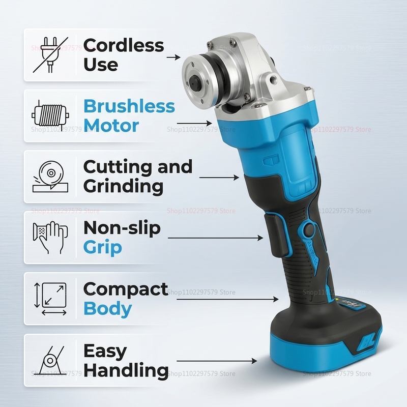 Brushless Angle Grinder Battery Powered - コードレスブラシレスアングルグラインダー18V、ポータブルパワーカットオフ＆研削機、マキタ18Vリチウムイオンバッテリー対応