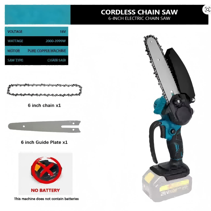 Mini Electric Chainsaw 6 Inch - 1700RPM 6インチミニリチウムイオン電動チェーンソー片手携帯電動のこぎり18Vマキタバッテリー対応