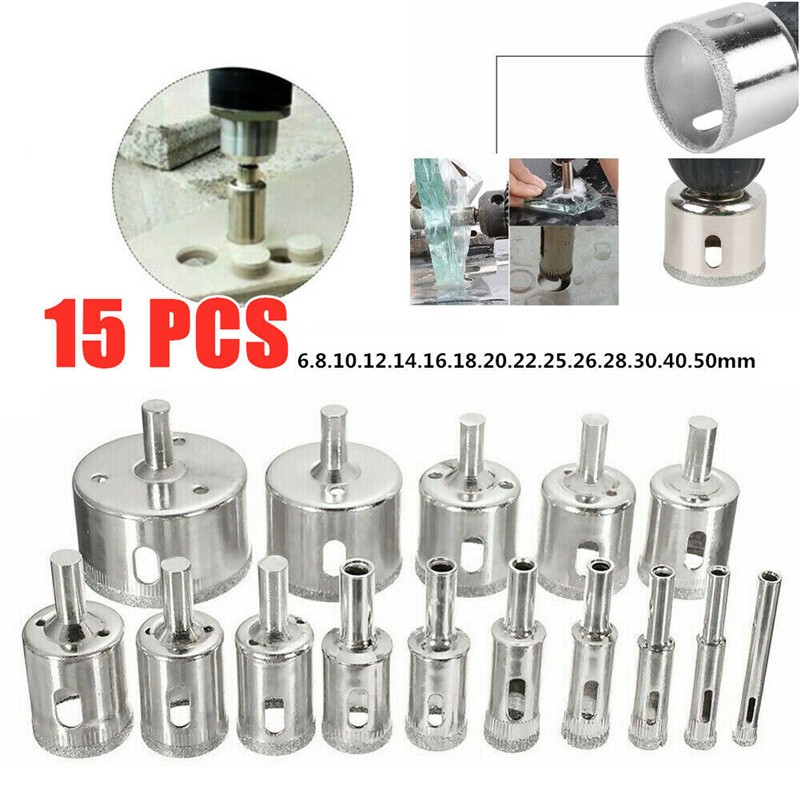 Reciprocating Saw Attachment Drill - 10/15 個セットタイルドリルビットセットダイヤモンドコーティングされたタイル大理石ガラスセラミックホールソードリルビット電動工具アクセサリー