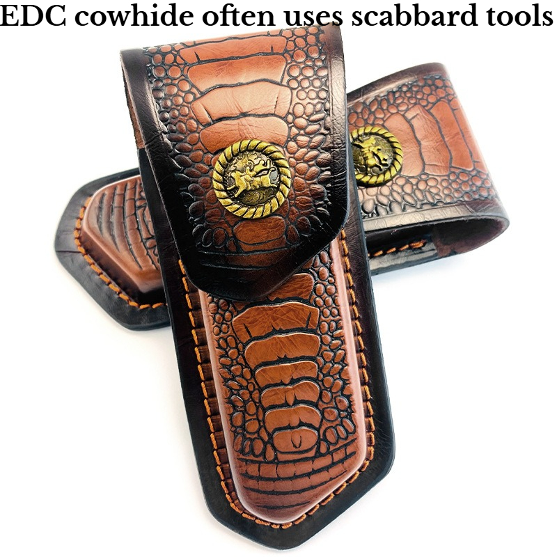 Hand Tools - 折りたたみ式牛革製ナイフカバー ユニバーサルヘッドレイヤーツール EDCシース ハンドツールアクセサリー