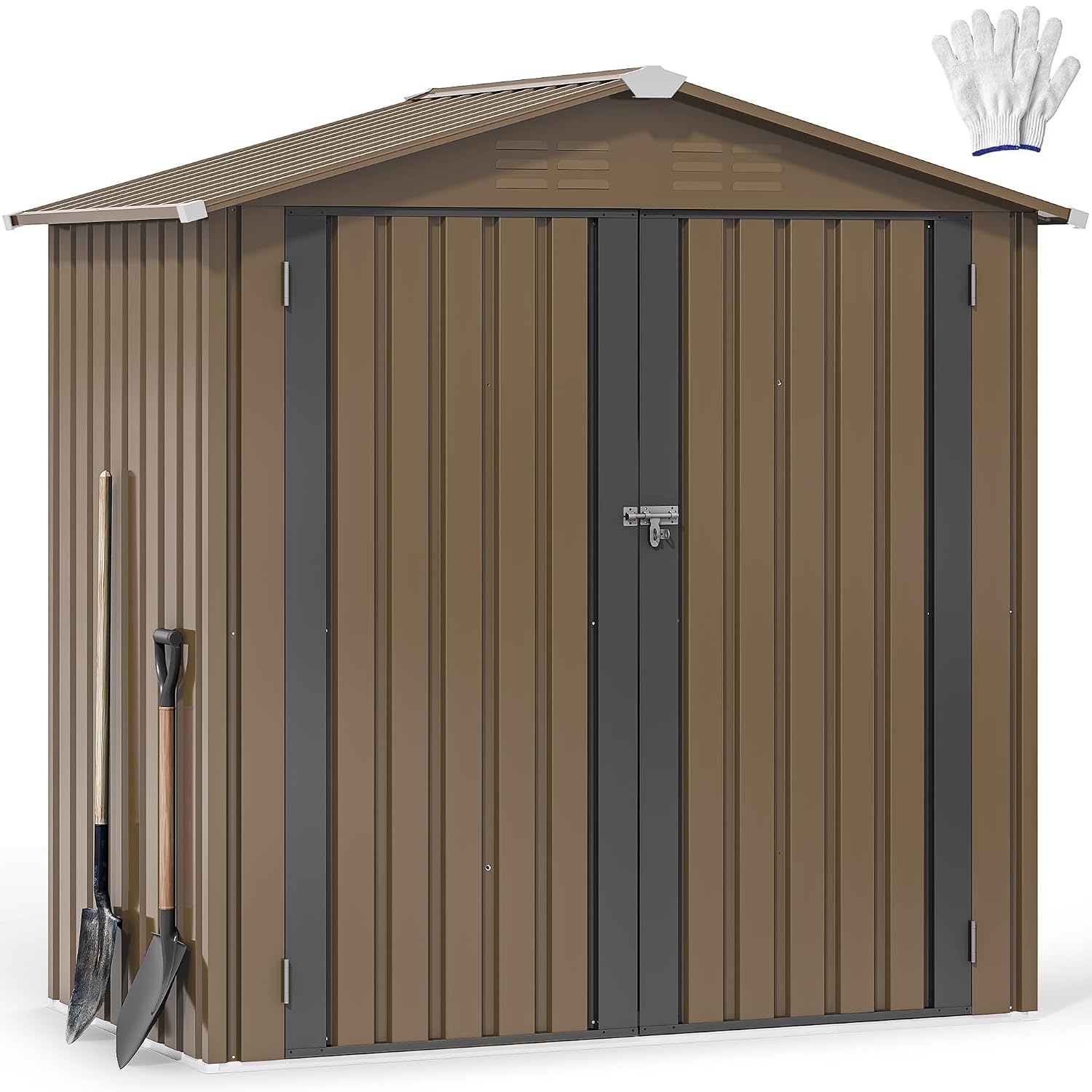 Garden Tools - 6x4フィートの金属製屋外収納庫、防水ツール小屋、頑丈な収納ユニット、ロック可能なドアと通気孔付き、カスタムメイドに最適