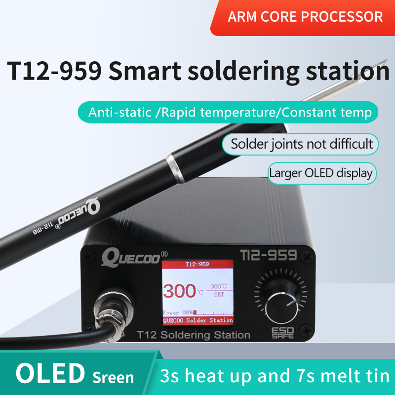 Digital Soldering Station T12 - T12-959 V5.1 はんだ付けステーション 電子はんだごて OLED大型デジタルディスプレイと5ピンM8ハンドルはんだごてチップ