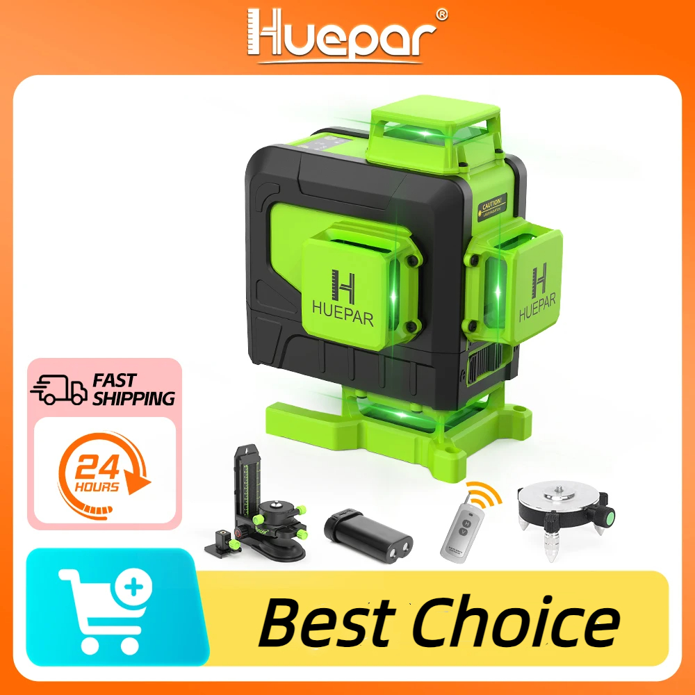 Laser Level 16 Lines 4D Green - ホームレーザーレベル,リモコン付き,垂直および水平,16ライン,Huepar-4D緑色ビーム