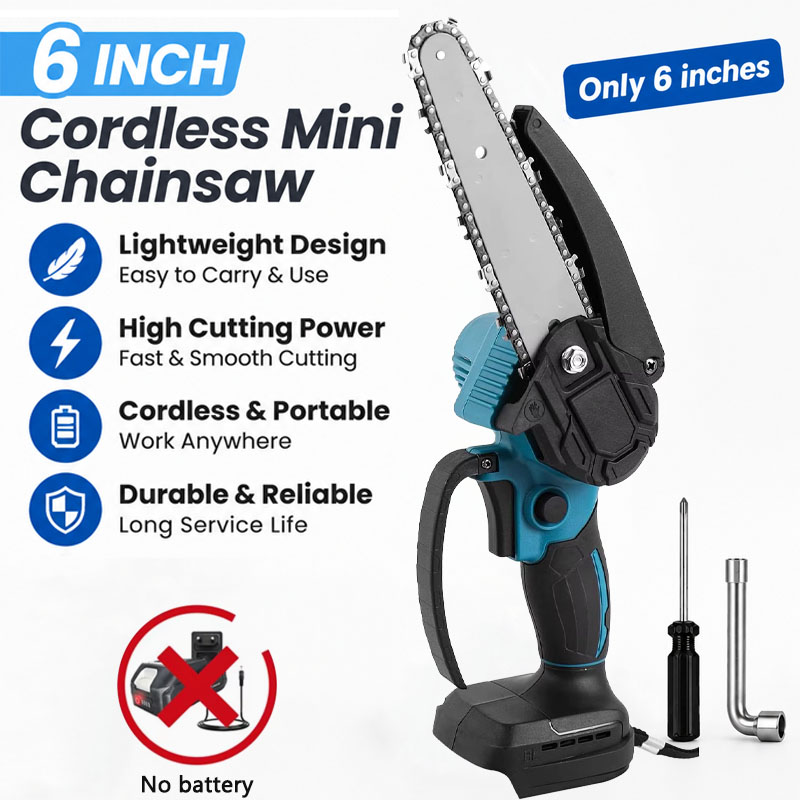 Mini Electric Chainsaw 6 Inch - 1700RPMポータブル6インチミニコードレスリチウムイオン電動チェーンソー、木の枝剪定、木材切断、園芸用電動工具