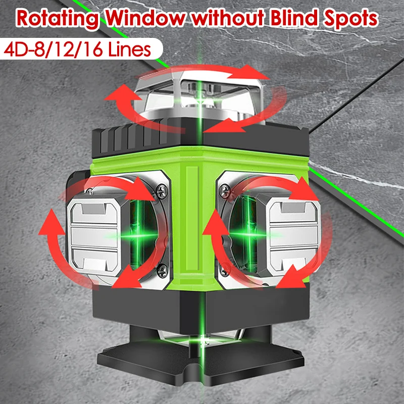 Laser Level 16 Lines 4D Green - 8/12/16 ラインレーザーレベル 4D グリーンラインセルフレベリング 360 水平および垂直レーザーレベルグリーンビームリモート