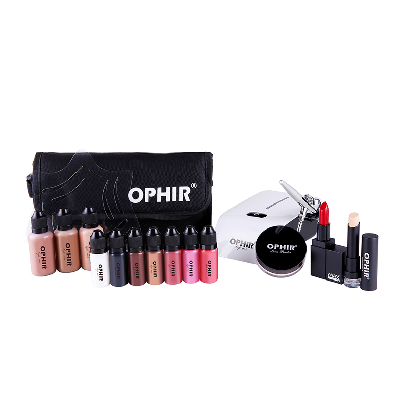 Airbrush Kit With Mini Compressor - Ophir-プロのメイクアップシステム,0.3mm,ミニエアコンプレッサーとコンシーラー,ファンデーションブラッシュ,アイシャドウセット,バッグ付き