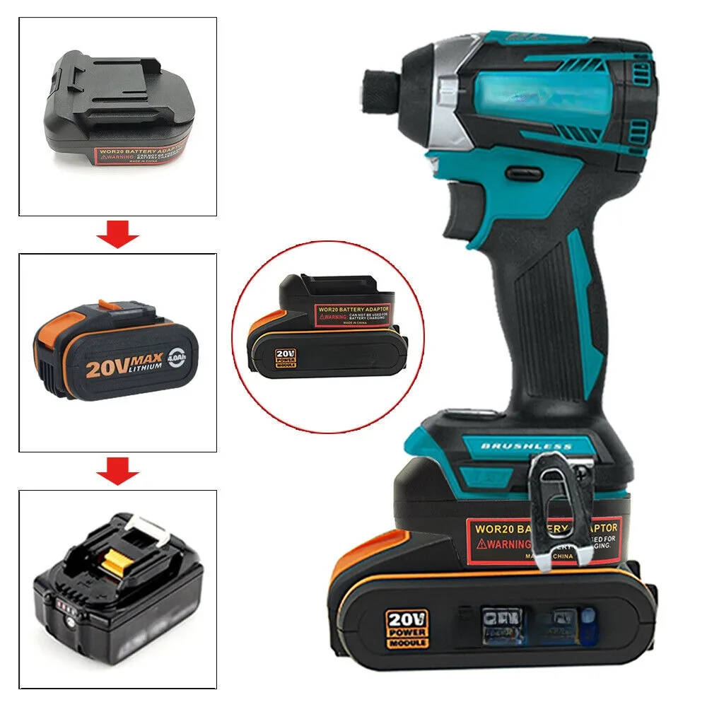 Brushless Cordless Electric Drill 18V - コンバータバッテリーアダプタ Worx 20V 4PIN オレンジリチウムイオンバッテリー変換マキタ 18V
