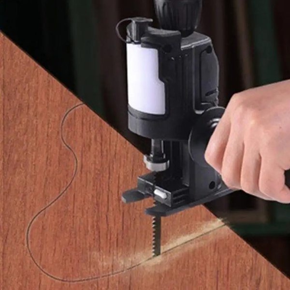 Reciprocating Saw Attachment Drill - 電気ドリルからレシプロソーへの変換アダプター 木工DIY切断作業用 ブラックプラスチックツールアタッチメントキット