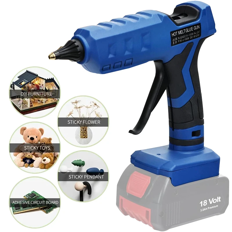 Hot Melt Glue Gun Cordless - ボッシュ18V/20Vリチウムイオンバッテリー対応コードレスホットメルトグルーガン、急速予熱機能付き、グルースティック20本付き修理工具