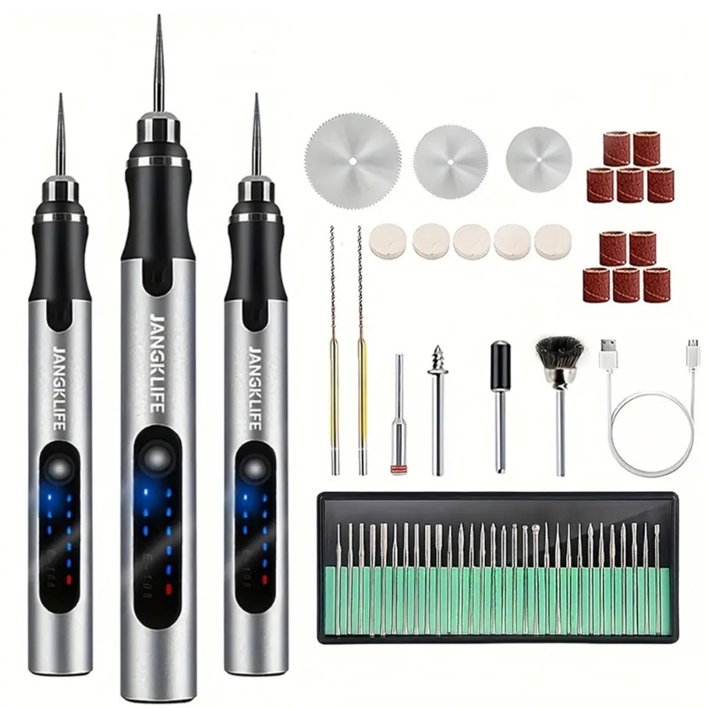 Cordless Rotary Tool Kit Accessories - USBコードレス電気彫刻ペン、ロータリーツールキット、木工、ジュエリー用DIY、金属、ガラス、ミニワイヤレスドリル