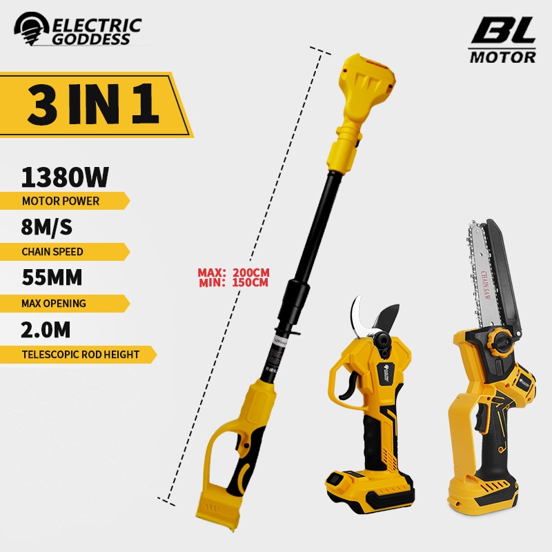 Mini Electric Chainsaw 6 Inch - ブラシレス6インチ電動チェーンソー伸縮式ポール剪定ばさみ高枝カッター園芸木剪定ツールDewalt 20Vバッテリーピン対応