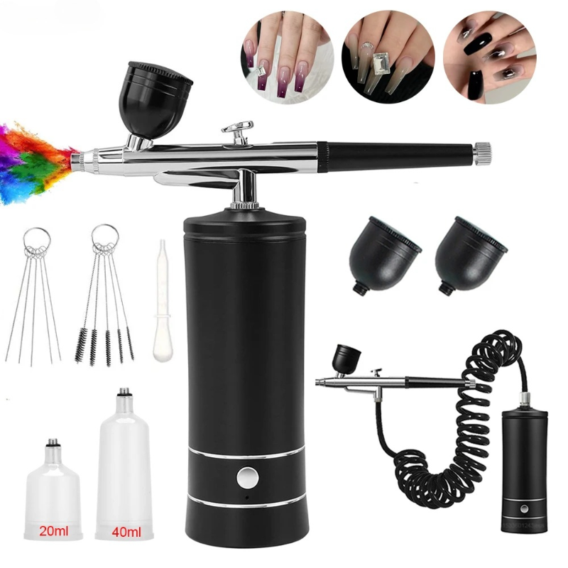 Airbrush Kit With Mini Compressor - エアブラシネイルアートペイントキット、コンプレッサー付きミニエアブラシ、ネイルアート、ケーキペイント、ポータブルハンドスプレーガン、エアブラシネイル