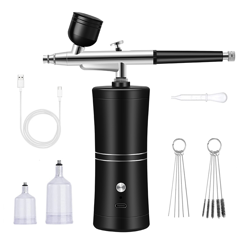 Airbrush Kit With Mini Compressor - ポータブル充電式ワイヤレスエアブラシコンプレッサー付きシングルアクションスプレーガン顔美容ネイルアートタトゥークラフトケーキペイント