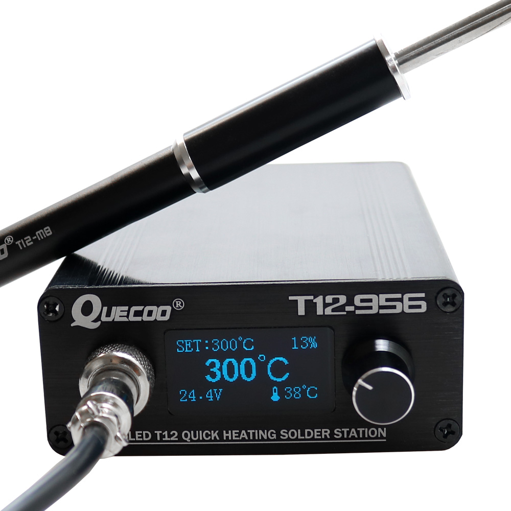 Digital Soldering Station T12 - QUECOO T12-956 はんだ付けデジタルステーション電子はんだごて OLED 1.3 インチ、黒色