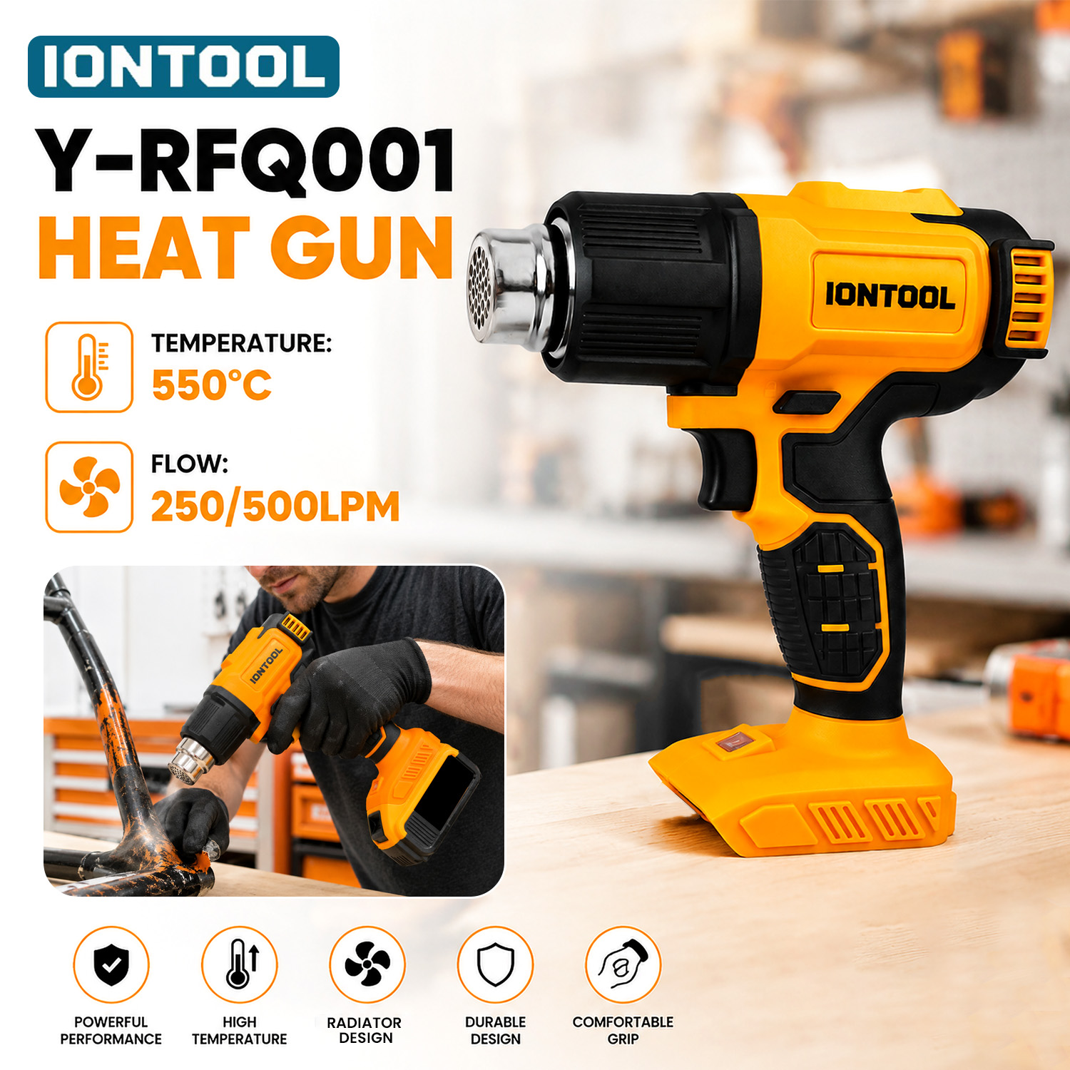 Cordless Heat Gun For Shrink Tubing - IONTOOL コードレスヒートガン 550 ℃ 250/500LPM ヒートシュリンクチューブ用