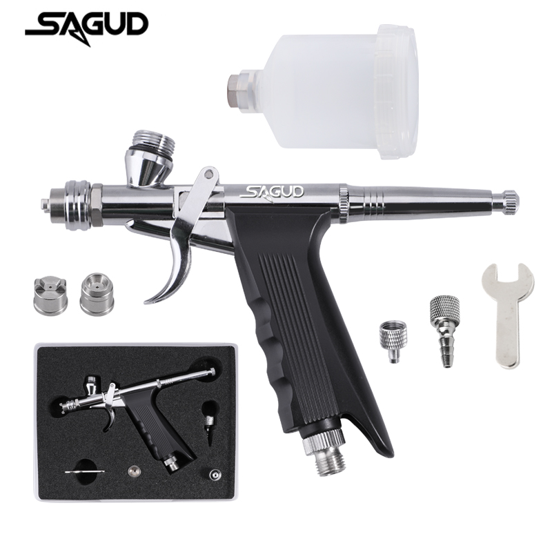 Airbrush Kit With Mini Compressor - 重力供給エアブラシ,デュアルアクションピストルグリップ,トリガータイプのスプレーファン,エアブラシ,流体カップ,diyモデル,0.5mm, 100cc