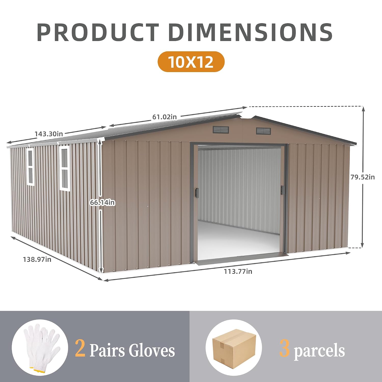 10x12フィートの屋外収納庫、大きな金属製ガーデンシェッド - Garden Tools のレビューと価格