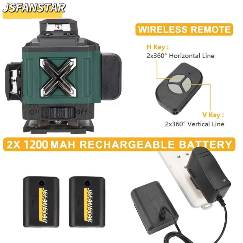 ATV4in1バッテリー駆動調整可能自動回転グリーン16ライ - Laser Level 16 Lines 4D Green のレビューと価格