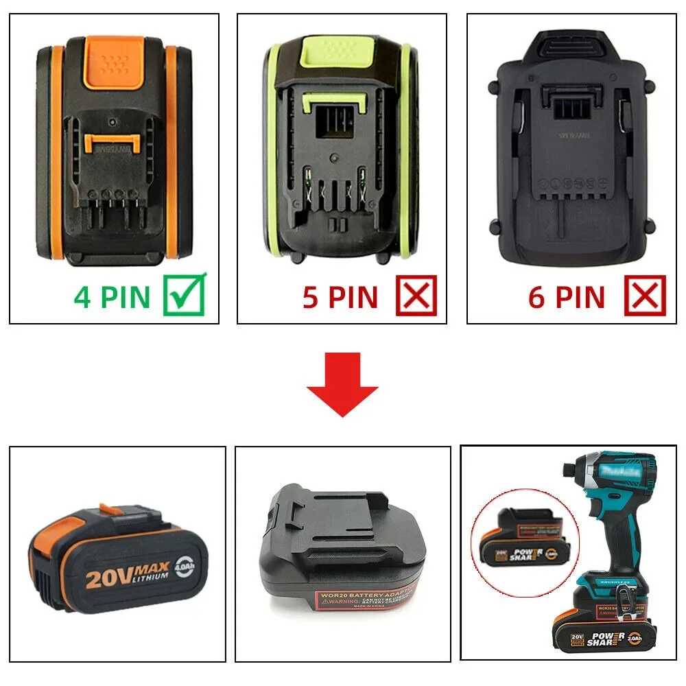 コンバータバッテリーアダプタ Worx 20V 4PIN オ - Brushless Cordless Electric Drill 18V のレビューと価格