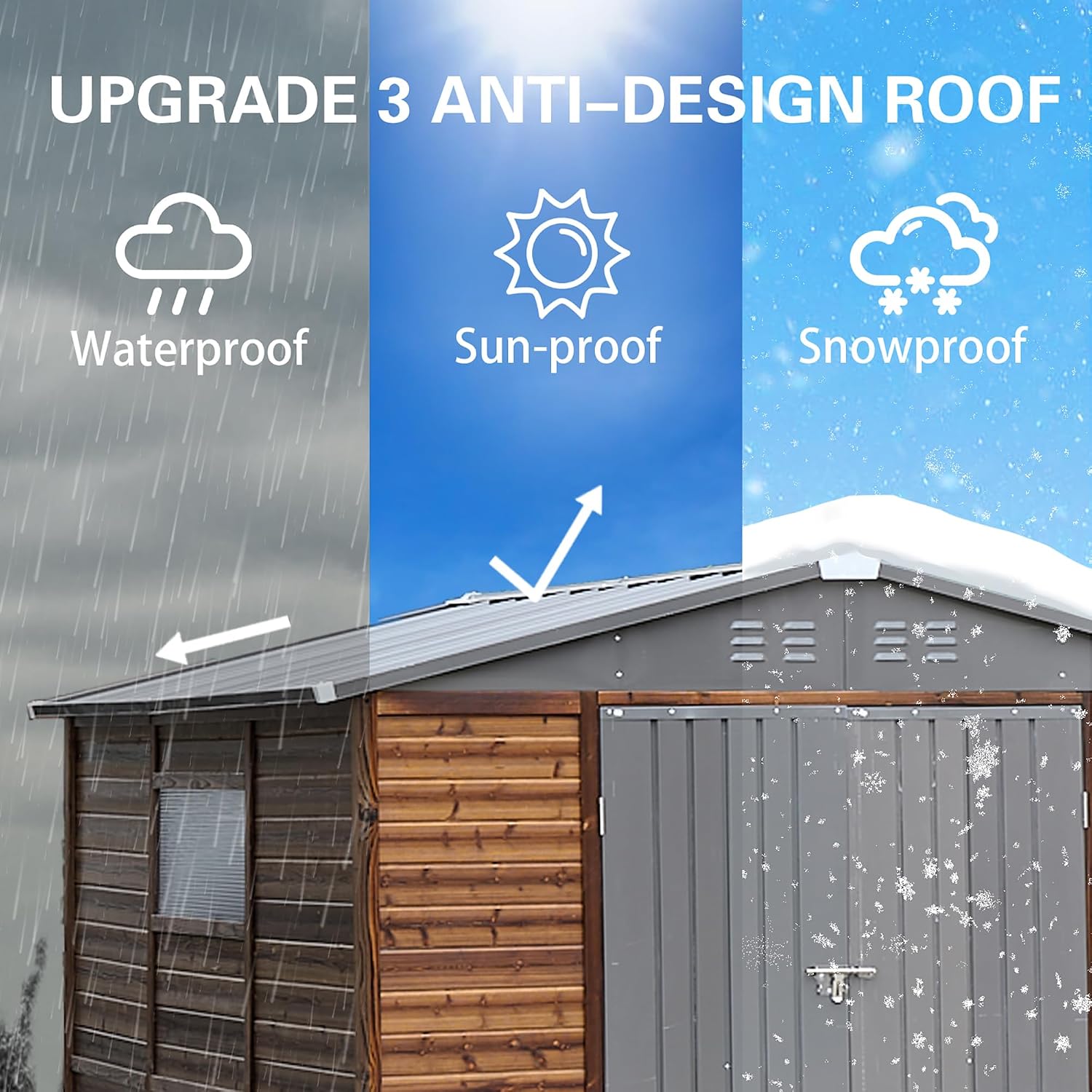 8x8フィートの屋外用木製＆金属製収納庫、防水仕様、窓と4つ - Garden Tools のレビューと価格