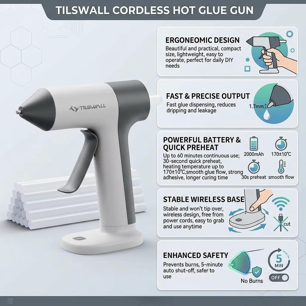 ワイヤレスホットグルーガン、急速予熱ミニホットグルーガン、内 - Hot Melt Glue Gun Cordless のレビューと価格