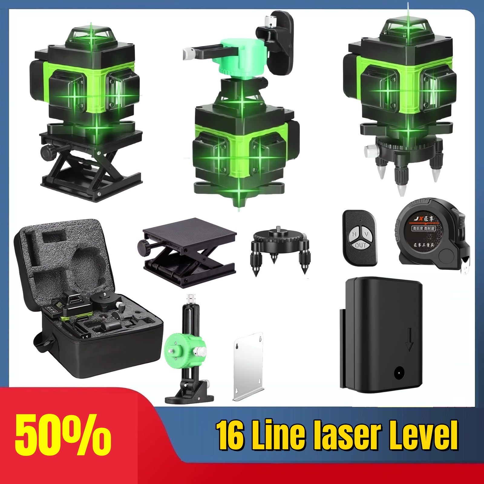 4D 16 ライン プロフェッショナル 360 ° セルフレ - Laser Level 16 Lines 4D Green のレビューと価格