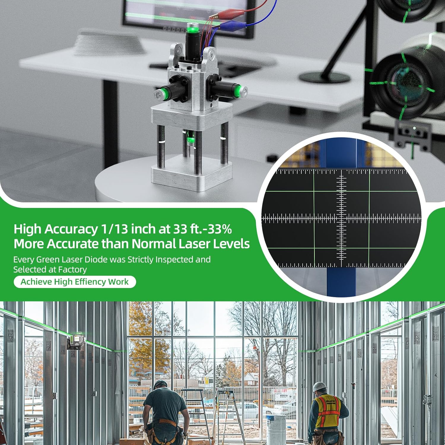 Huepar 4D クロスラインレーザーレベル高精度 ±2m - Laser Level 16 Lines 4D Green のレビューと価格