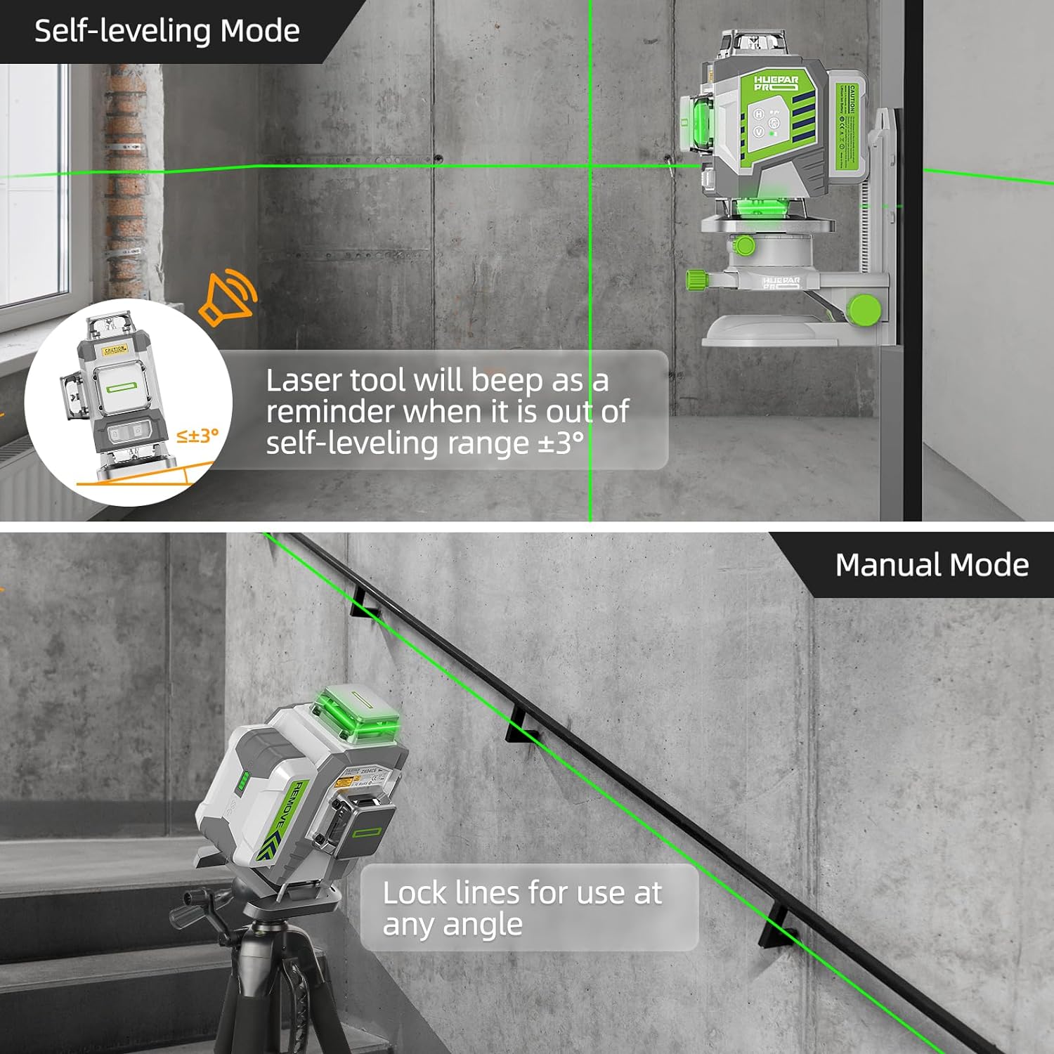 Huepar 4D クロスラインレーザーレベル高精度 ±2m - Laser Level 16 Lines 4D Green のレビューと価格