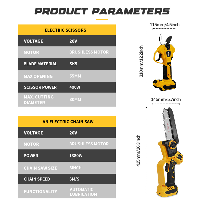 ブラシレス6インチ電動チェーンソー伸縮式ポール剪定ばさみ高枝 - Mini Electric Chainsaw 6 Inch のレビューと価格