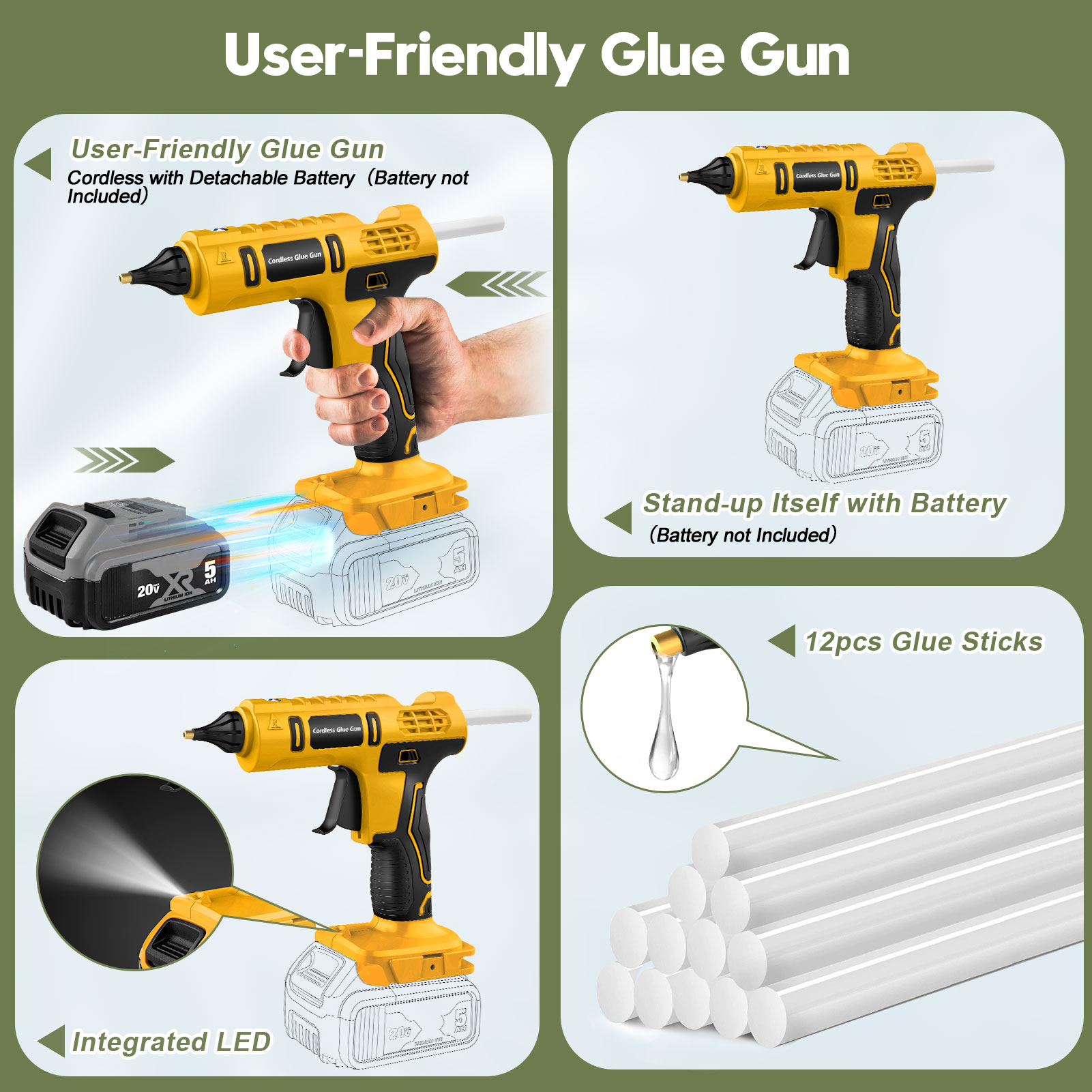 100Wコードレスホットグルーガン（デウォルト20Vバッテリ - Hot Melt Glue Gun Cordless のレビューと価格
