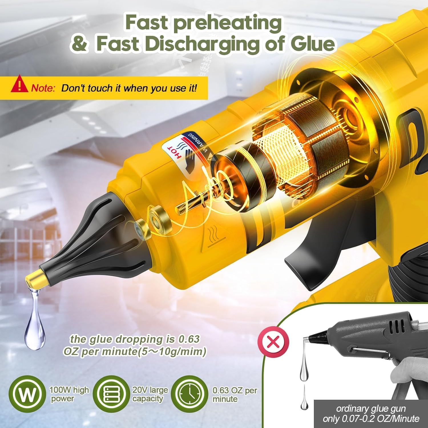100Wコードレスホットグルーガン（デウォルト20Vバッテリ - Hot Melt Glue Gun Cordless のレビューと価格