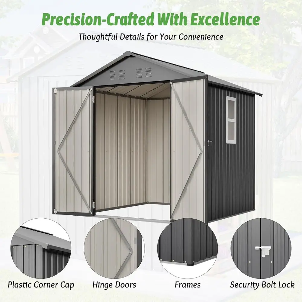 6x6フィートの亜鉛メッキ鋼製屋外収納庫（ロック可能なドア、 - Garden Tools のレビューと価格